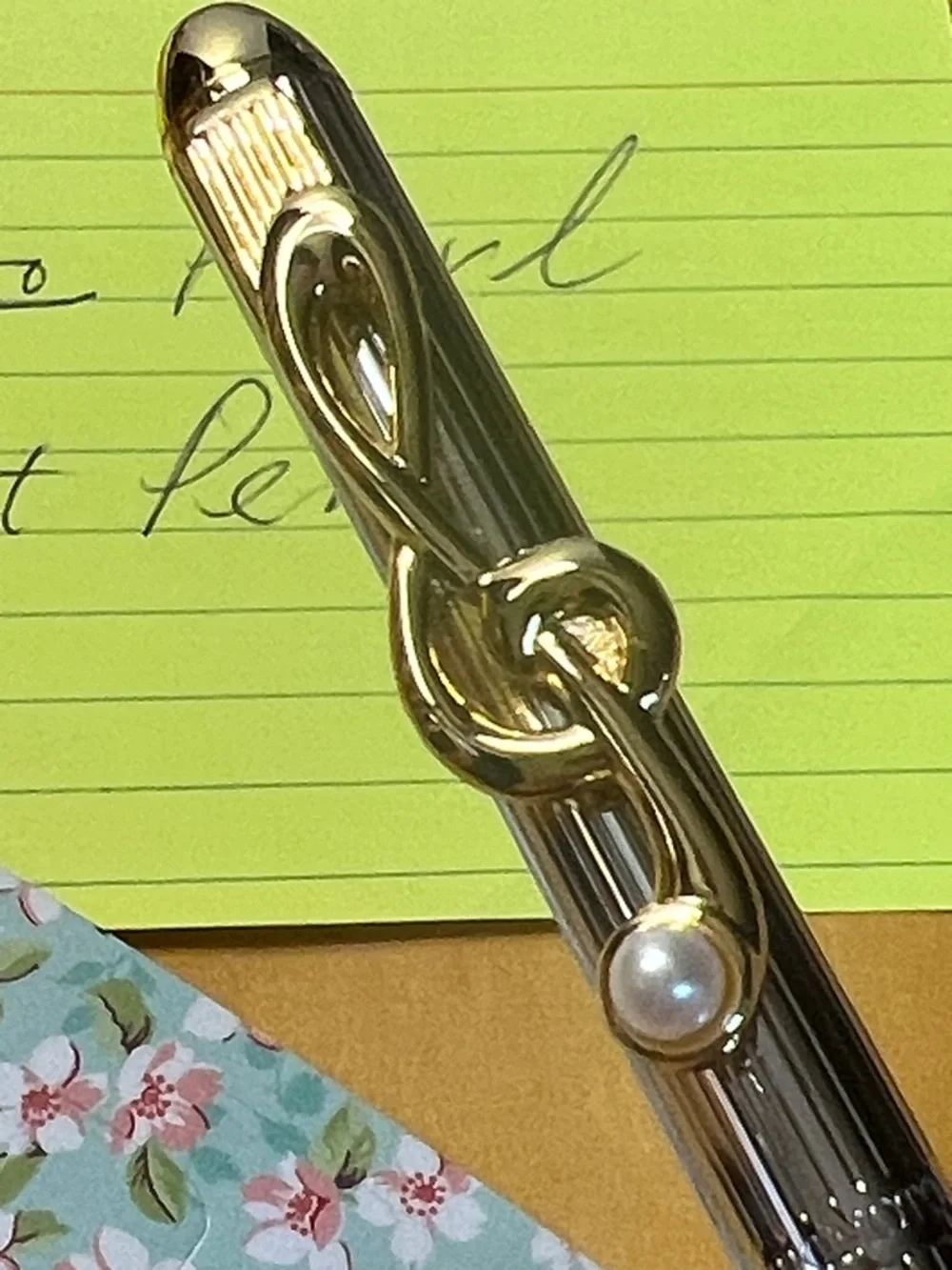 Mikimoto Silver Ballpoint Pen with Gold Accents & Real Pearl , music 🎶 motif